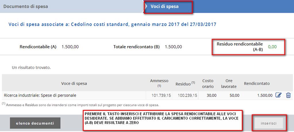 Cedolino costi standard- documento di spesa con