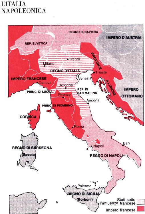 custa cartina de «L Italia nel Settecento» narant calecuna cosa de sa Sardigna iscriendho in pitzus «Regno di Sardegna».