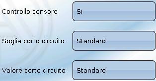 I valori standard per i sensori di temperatura sono in caso di cortocircuito -9999,9 C e in caso di interruzione 9999,9 C. In caso di errore sono questi i valori utilizzati per i calcoli interni.