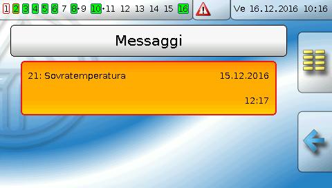 Messaggi Messaggi Questo menu visualizza i messaggi attivi. Esempio: il messaggio 21 è attivo.