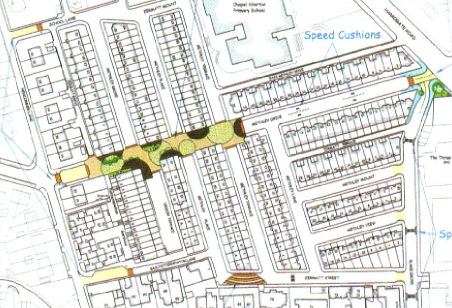 Piano regionale della sicurezza stradale Figura 3 - Schema di una strada a fondo cieco progettata secondo il modello delle home zones (fonte: IHT, 2005, Traffic Calming Techniques) 3.