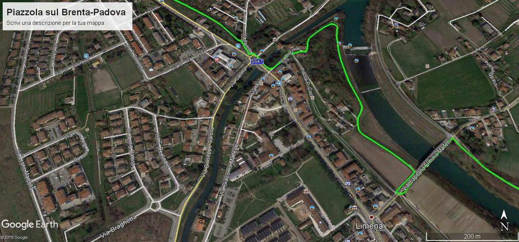 se non dobbiamo fermarci, dopo il ponte giriamo subito a sinistra in via Bocche, 100m e imbocchiamo una viuzza con l'indicazione Parco di Punta Speron: un parco molto bello sulle rive del Brenta.