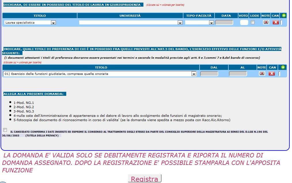 Inserire a questo punto i titoli di preferenza di cui si è in possesso fra quelli previsti all art. 5 del bando.