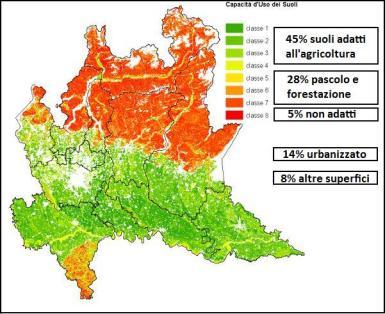 superfici agricole utilizzate 1990-2010 Fonte: ERSAF 2008 Disponibilità teorica superfici agricole e forestali 1.739.