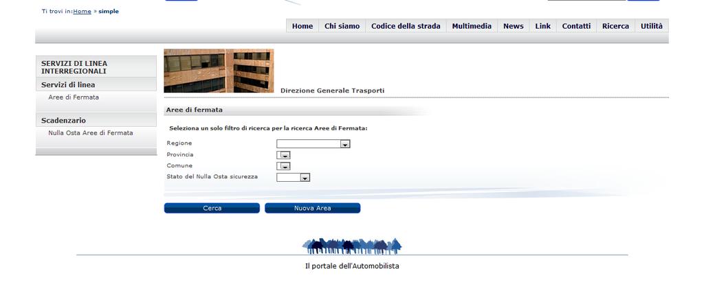 Una volta effettuato il login, viene visualizzato sulla sinistra un menù verticale (Figura 2) che consente di accedere alle funzionalità del servizio: Servizi di Linea Interregionali o Servizi di