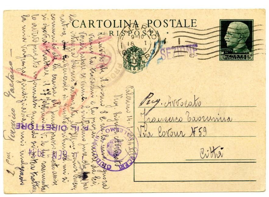 Periodo storico: Regno Vittorio Emanuele III 12.11.1932 Carceri Giudiziarie di Macerata per città Affrancatura: C.P. 30 c.