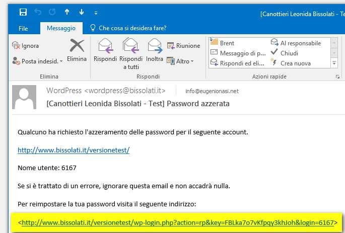 Viene proposta la schermata in cui inserire la nuova password: NB: la password