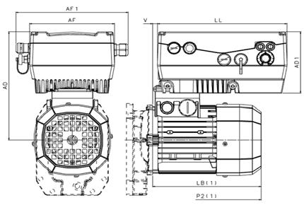 26 Dimensionali Dimensioni DGM con motori M, ME, MX MOTORI: 5S/5L Inverter DGM MOTORE DIMENSIONI Pot. Grand.