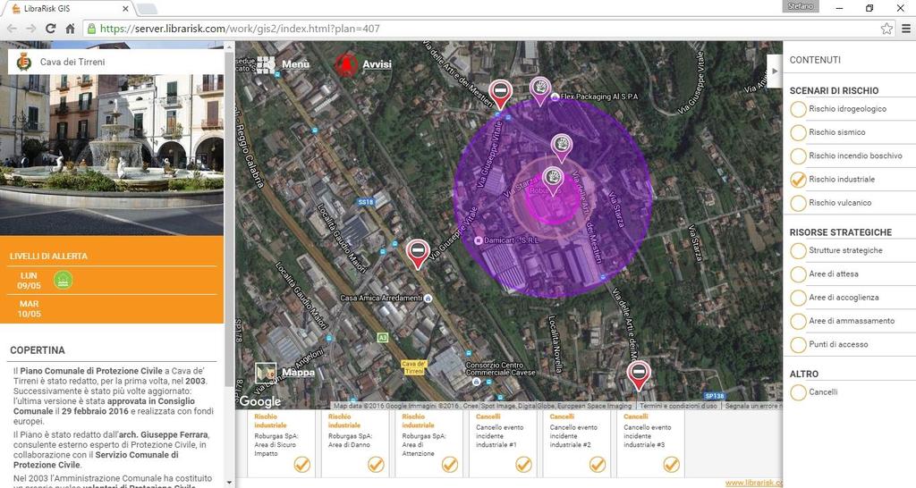 CARATTERISTICHE LibraRisk è una libreria digitale per la distribuzione dei uno strumento di consultazione interattiva dei contenuti di Piano (aree e scenari di rischio, risorse di Protezione Civile,