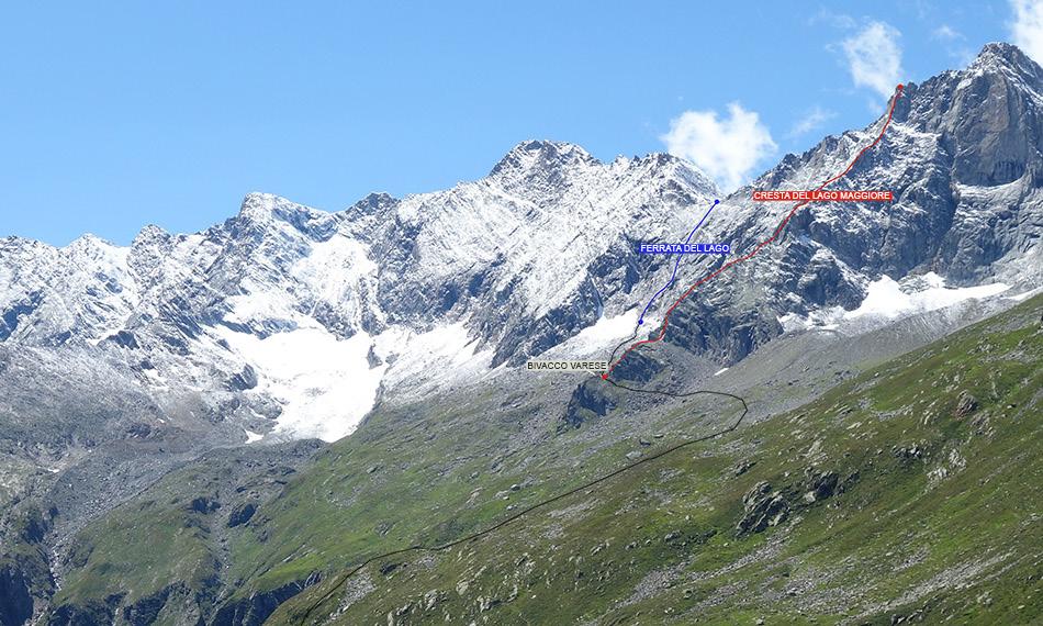 Mittelruck/Pizzo Di Loranco (3363 m) Cresta Est o Cresta del Lago Maggiore DIFFICOLTÀ DISLIVELLO DURATA D- (V-) 1900 m (600 m la via) 14/16 h (4/6 h la via) ACCESSO Indicazioni stradali Da Milano