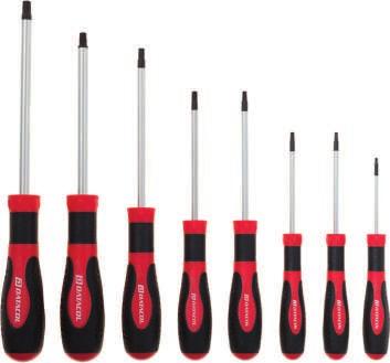 SET CACCIAVITI TORX FORATI 8 PZ Lama in cromo molibdeno, con punta nera. L¹ Lunghezza totale.