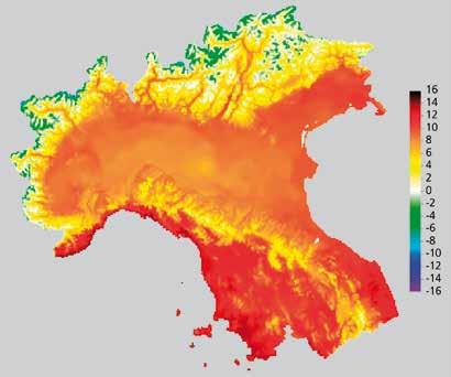 Fig. 4 - Media sull'inverno 214-'15 della temperatura massima giornaliera ( C). to più caldo della serie.