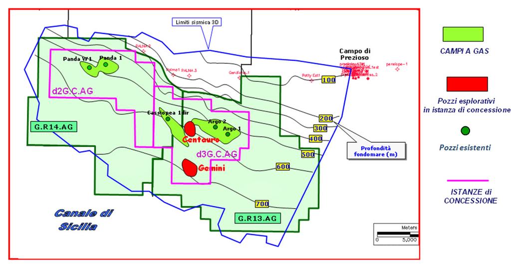 Pagina 6 di 6 Figura A 1-1: Regione Sicilia, Istanze di Concessione e Permessi di Ricerca L area di ubicazione del progetto si estende lungo parte della costa meridionale della Sicilia in direzione