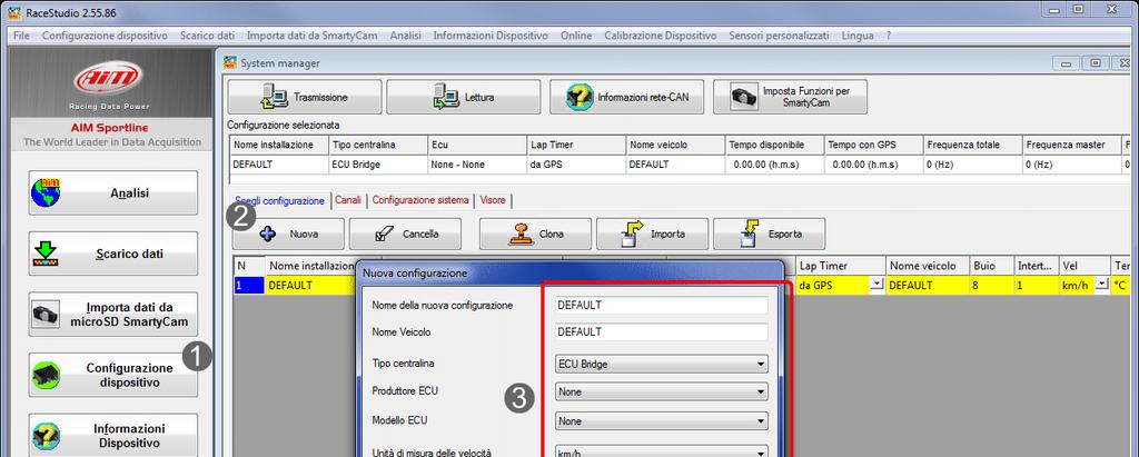4 Configurazione con Race Studio 2 Per configurare ECU Bridge con Race Studio 2 lanciare il