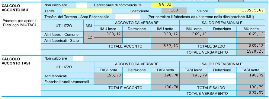 Qualora l utente volesse già anticipare modifiche potrà variare il prospetto legato al campo Percentuale di commercialità presente nella sezione ACCONTO e marcare l apposito campo per rettificare