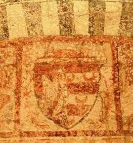 Lo stemma del cardinale Annibaldo IV de Ceccano Lo stemma del cardinale Annibaldo è bipartito: sulla parte sinistra è raffigurata mezza aquila ad ala spiegata, sulla parte destra sono visibili sei