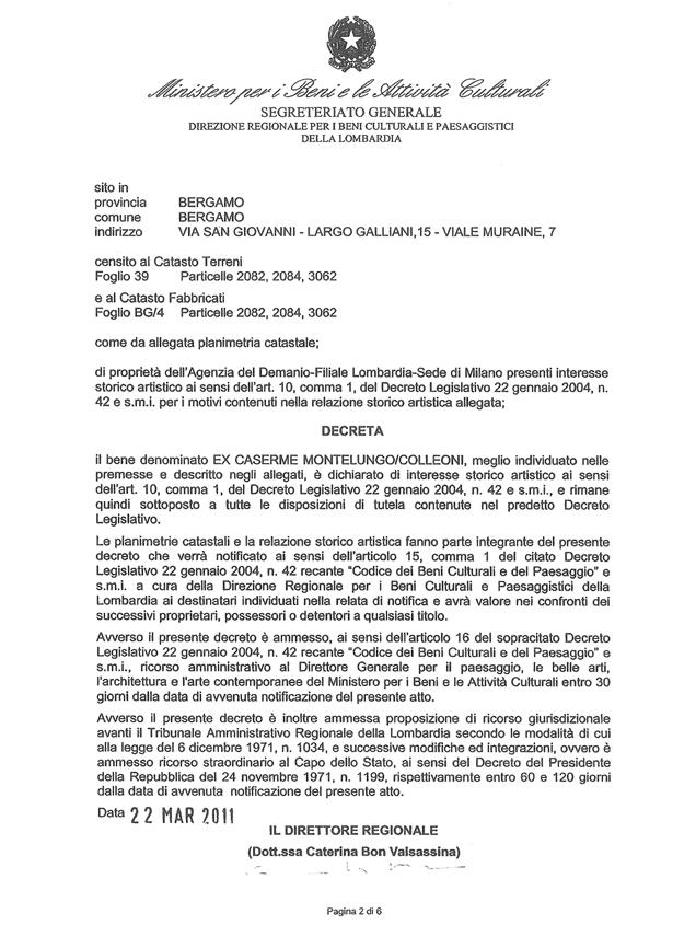 identificativi riferiti al decreto di vincolo Dati Ipotecari Estratto di mappa catastale Proprietà Agenzia del Demanio - Filiale Lombardia -