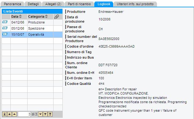 W@M Logbook: registrazione e tracciabilità delle attività Installazione Messa in servizio Operatività Eventi relativi allo