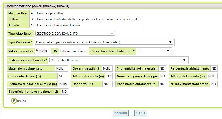 Lanciare la procedura di calcolo e controllare le stime emissive ottenute.