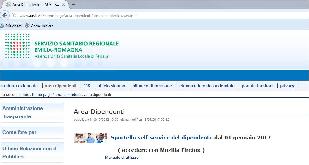ACCESSO DA RETE INTERNET Per accedere al sistema Collegarsi al nostro sito internet http://www.ausl.fe.