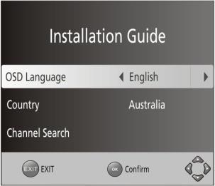 Prima installazione Se si utilizza l'unità per la prima volta sullo schermo del televisore viene visualizzato il menu di guida all'installazione.