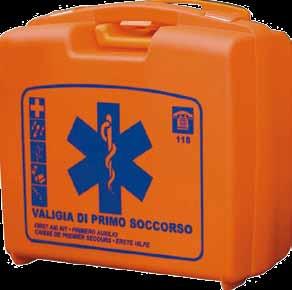 1/1640 VALIGETTA PRIMO SOCCORSO FINO A 2 PERSONE FIRST AID CASE FOR UP TO 2 PEOPLE Valigetta realizzata in polipropilene, dotata di supporto per attacco a parete, maniglia per trasporto incorporata,