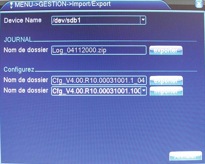 Vous pouvez dans ce menu exporter le fichier journal qui contient l historique des opérations effectuées sur l appareil.