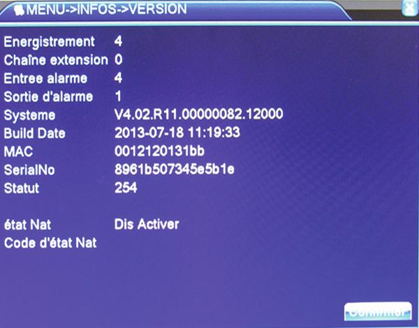 support USB. 6.5 - INFOS DISQUE: informations sur l état actuel du disque dur de votre enregistreur.