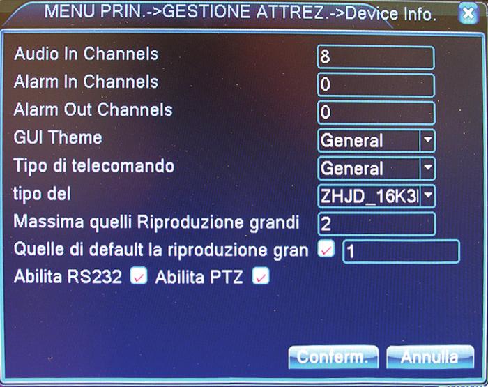 All interno di questo menu è possibile scegliere quali menu ripristinare ai valori di fabbrica.