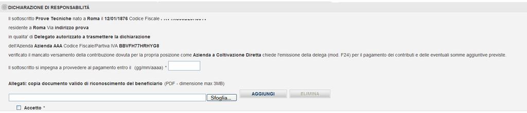 3.4.6 Sezione Dichiarazione di Responsabilità In tale sezione sono riepilogate tutte le informazioni relative alle dichiarazioni di responsabilità del soggetto che inserisce la domanda.