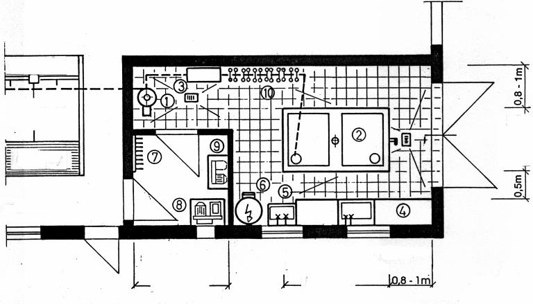 Sala del latte Corsia di foraggiamento mangiatoia poste grigliato Larghezza serbatoio Corsia di servizio SALA MACCHINE Min. 2m SALA DEL LATTE Lunghezza serbatoio 1. Vaso separatore 2.