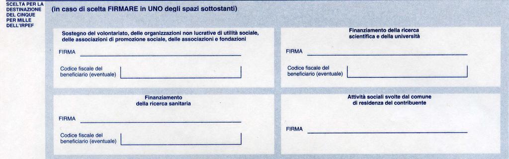 PER DESTINARE IL 5 PER MILLE 93150290232 Nei modelli di dichiarazione si appone la firma nel