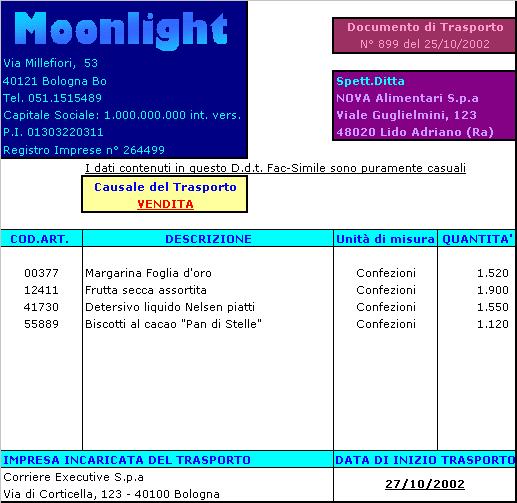 Documento di Trasporto o DdT. Viene emesso dall impresa venditrice prima della spedizione o consegna della merce e deve contenere i seguenti elementi: 1.