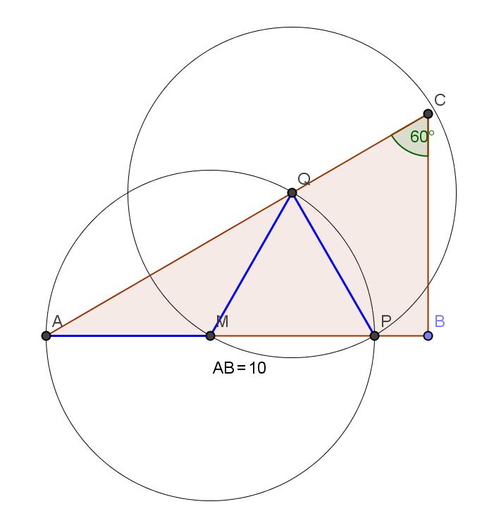 a) Essendo MQP un triangolo isoscele, per le ampiezze degli angoli vale QPB = 180 - QPM = 180 - QMP. Essendo QMA un triangolo isoscele, per le ampiezze degli angoli vale QMP = MAQ + MQA = 2 MAQ.