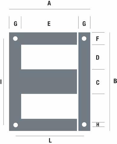 LAMIERINO MONOFASE PER SALDATRICI SINGLE-PHASE LAMINATION FOR WELDING-MACHINE TIPO A B C D E F G H I L Kg/cm EIS 140 136 140 40 40 96