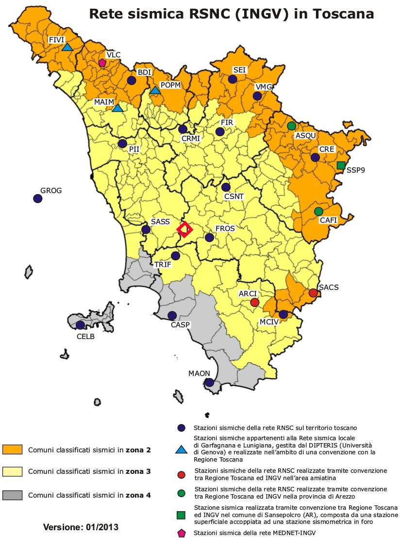 Fig. 67. Consistenza della RNS in Toscana rispetto al sito di interesse (rombo rosso). Da Regione Toscana.