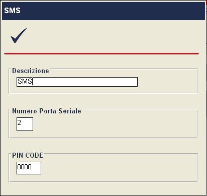 Selezionando il bottone SMS appare la maschera di configurazione per la connessione al dispositivo di trasmissione : Inserire la porta di connessione seriale e il