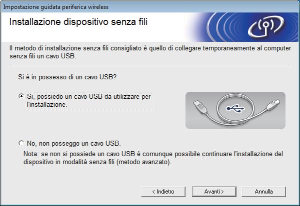 Per utenti i rete senz fili e Selezionre Sì, possieo un vo USB utilizzre per l instllzione., quini fre li su Avnti.