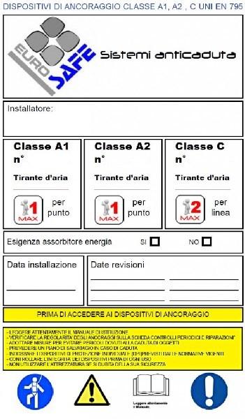 Linea di ancoraggio UNI EN 795 Tipo C Dispositivo di ancoraggio che impiega una linea di ancoraggio flessibile che devia dall'orizzontale che devia dall'orizzontale di non più di 15.