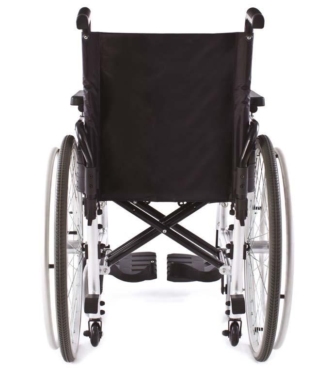 AURA CARROZZINA PIEGHEVOLE in ALLUMINIO - aluminium folding wheelchair Vista posteriore Doppia crociera e ruotine per ascensore Rear side Double cross bar and small additional wheels for tight spaces