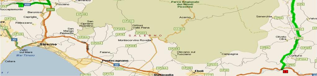 Uscita: A30 barriera Salerno Entrata: A3 Contursi 109 km RA2 SA-AV -SS7bis Terra di