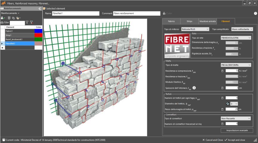 9. Modellazione sistemi di rinforzo Fibrenet 3DMacro consente di modellare e gestire una vasta gamma di rinforzi strutturali per pannelli in muratura. Con la nuova versione 3DMacro 4.