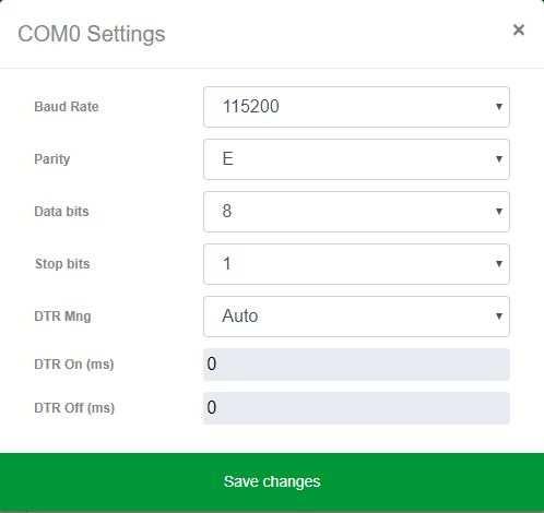 the settings. The two RS232 ports are COM0 and COM1 while the RS485 port is COM2.