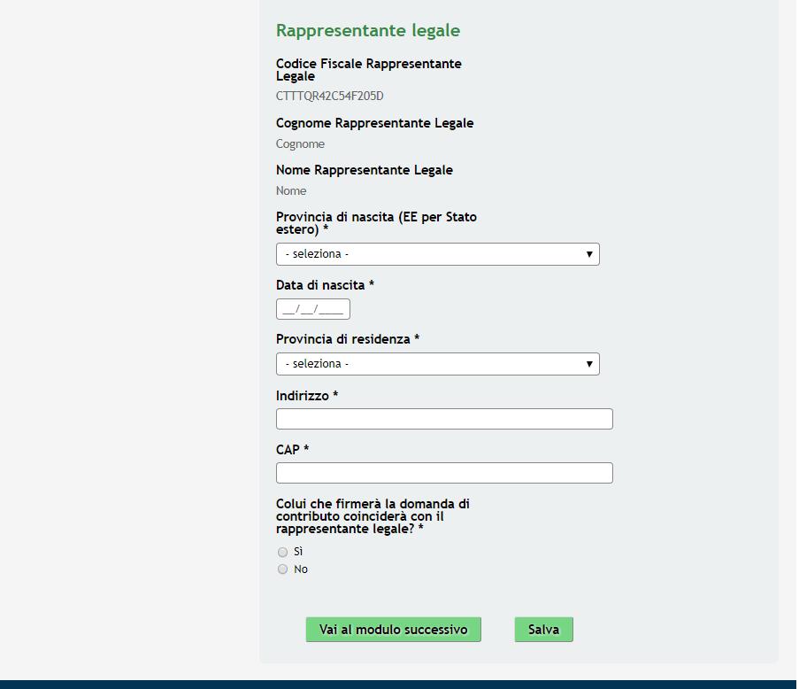 Figura 8 Modulo 1 Dati richiedente Nel primo modulo è necessario inserire le informazioni richieste.