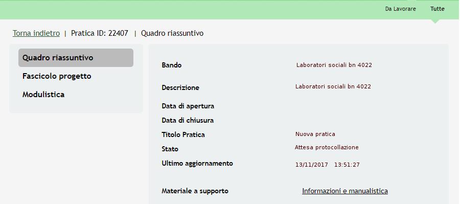 Figura 22 Menu Pratiche Tutte Dettaglio del procedimento selezionato Cliccare sulla pratica di interesse per accedervi.