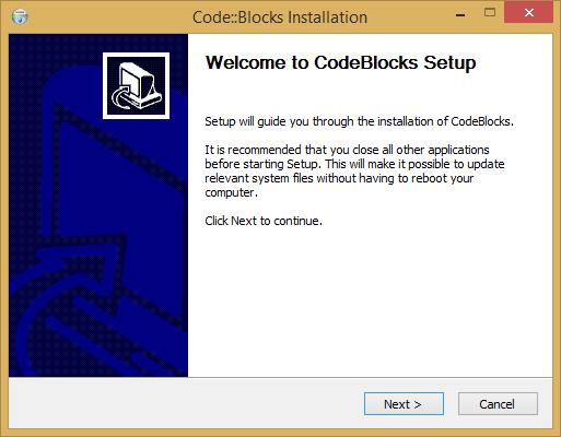 Installazione di CodeBlocks ü Eseguire il programma (doppio click sul file avente estensione exe) ü Cliccare sul pulsante Next della finestra