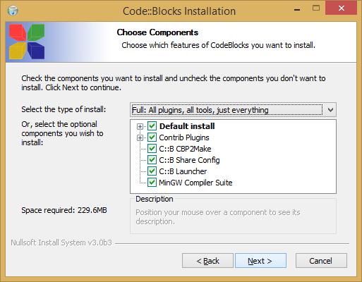 Installazione di CodeBlocks ü Nella finestra che impone la scelta dei componend lasciare selezionate le