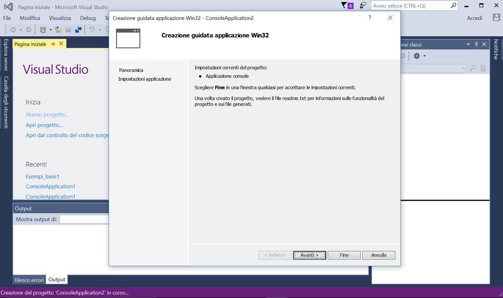 Visual Studio: creare un progetto per il C (4) 4) Click su avanti
