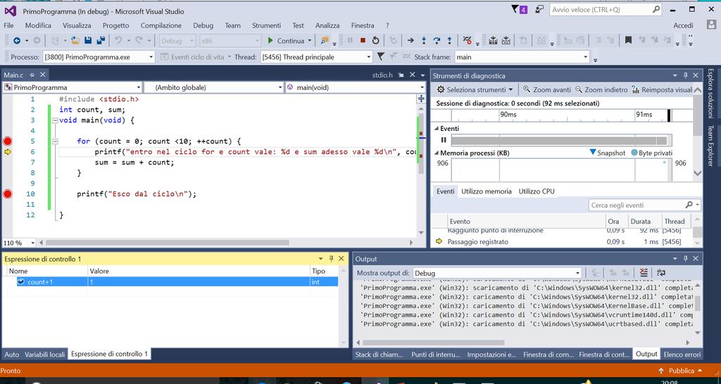 Visual Studio: Debugger (6) 3) E Possibile aggiungere delle Espressioni di