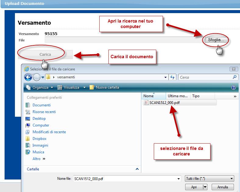 Usate il pulsante sfoglia per cercare il documento sul vostro